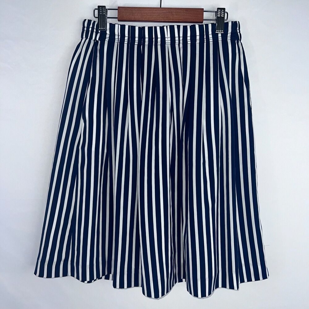 J.Crew‎ Pleated Blue & White Striped Lined Skirt Pockets Womens Size 2